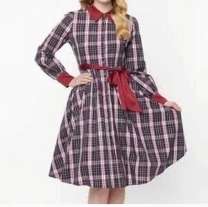 Unique Vintage Red and Black Plaid Dress